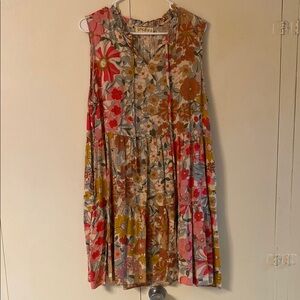 Pink and Yellow Sleeveless Scoop Neck Sundress